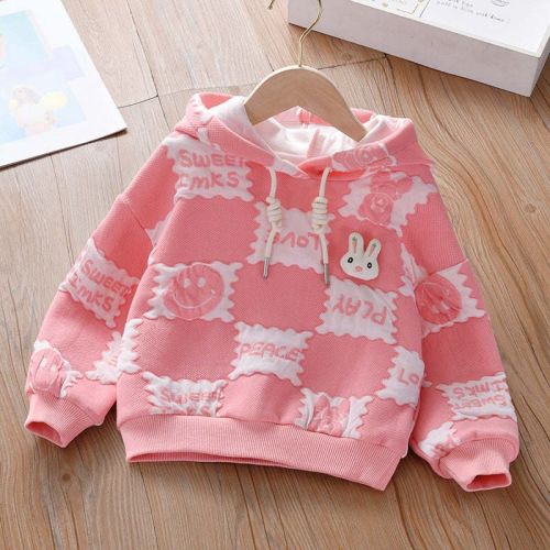 Baby Girl Slogan Print Pattern Long Sleeve Hooded Sweatshirt